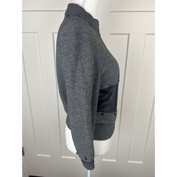 Vintage Toula Santana Knit Wool Zip Up Sweater Marled Black Leather Women's Sz 4 - Picture 10 of 12